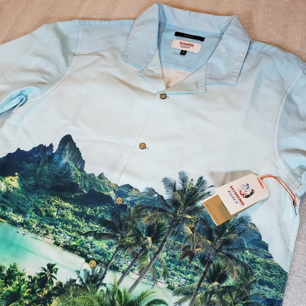 NWT Roark Men's Medium Hinano Gonzo Otemanu S/S Woven Shirt Blue RW645 Graphic